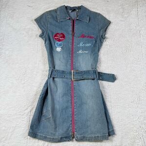 NWT Vintage Y2K Meow Meow Denim Mini Dress